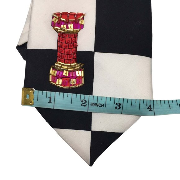 Black White Chess Board Fun Novelty Silk Necktie, Sequin Beaded Tie, Gambit NWT‎ - Picture 4 of 7